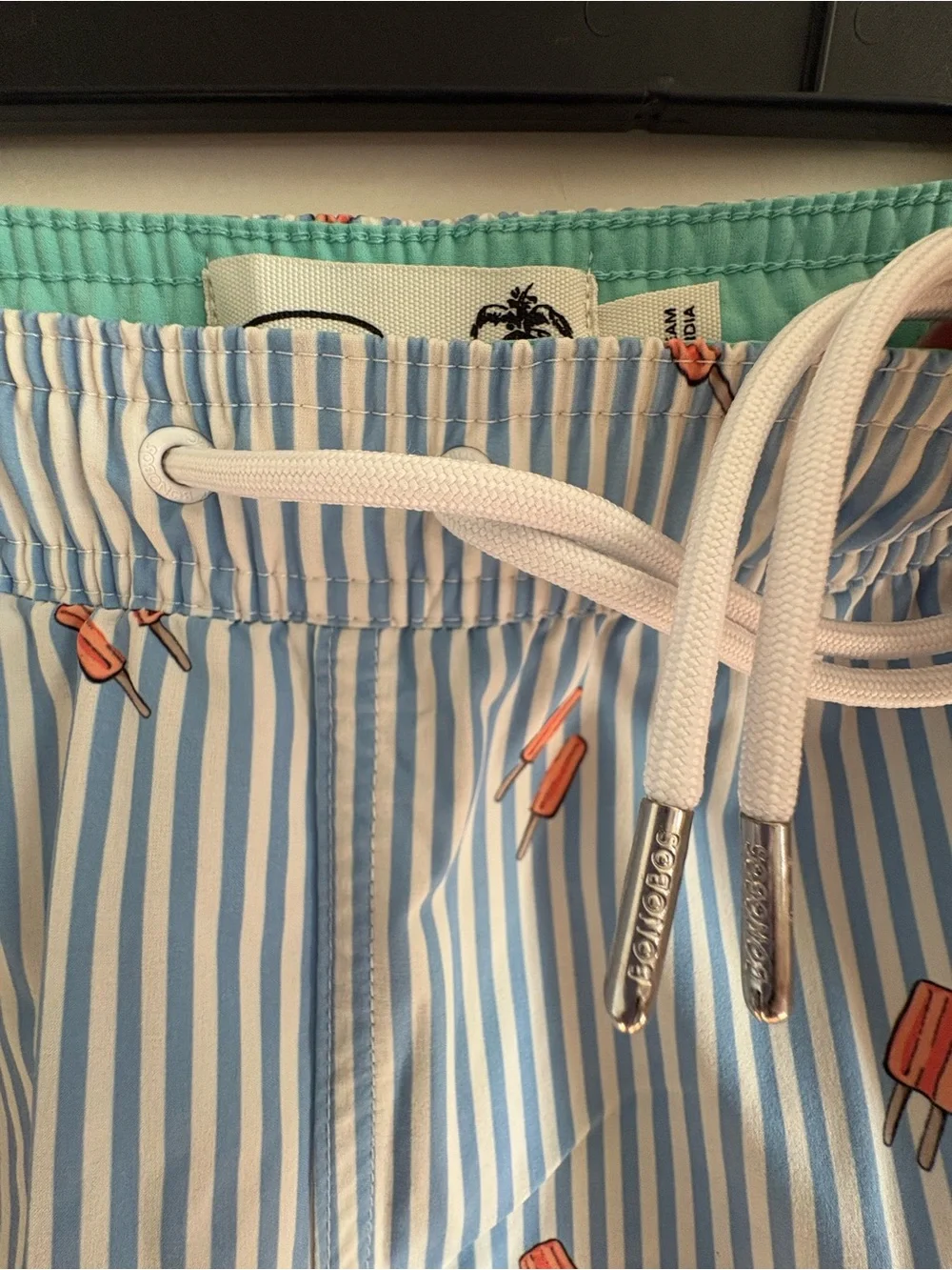 Bonobos Blue and White Striped Swim Shorts with Mint Lining